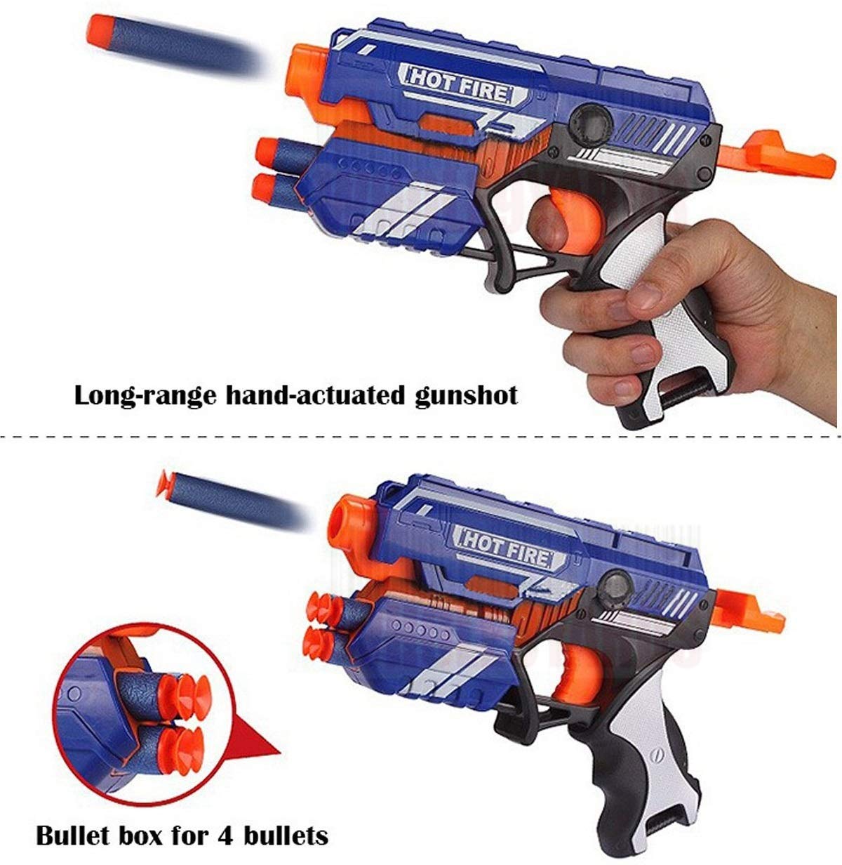 Agile Soft Bullet Gun Hot Fire Shooting Gun Toys with 5 Foam Bullets & 5 Suction Guns & Darts (Blue)