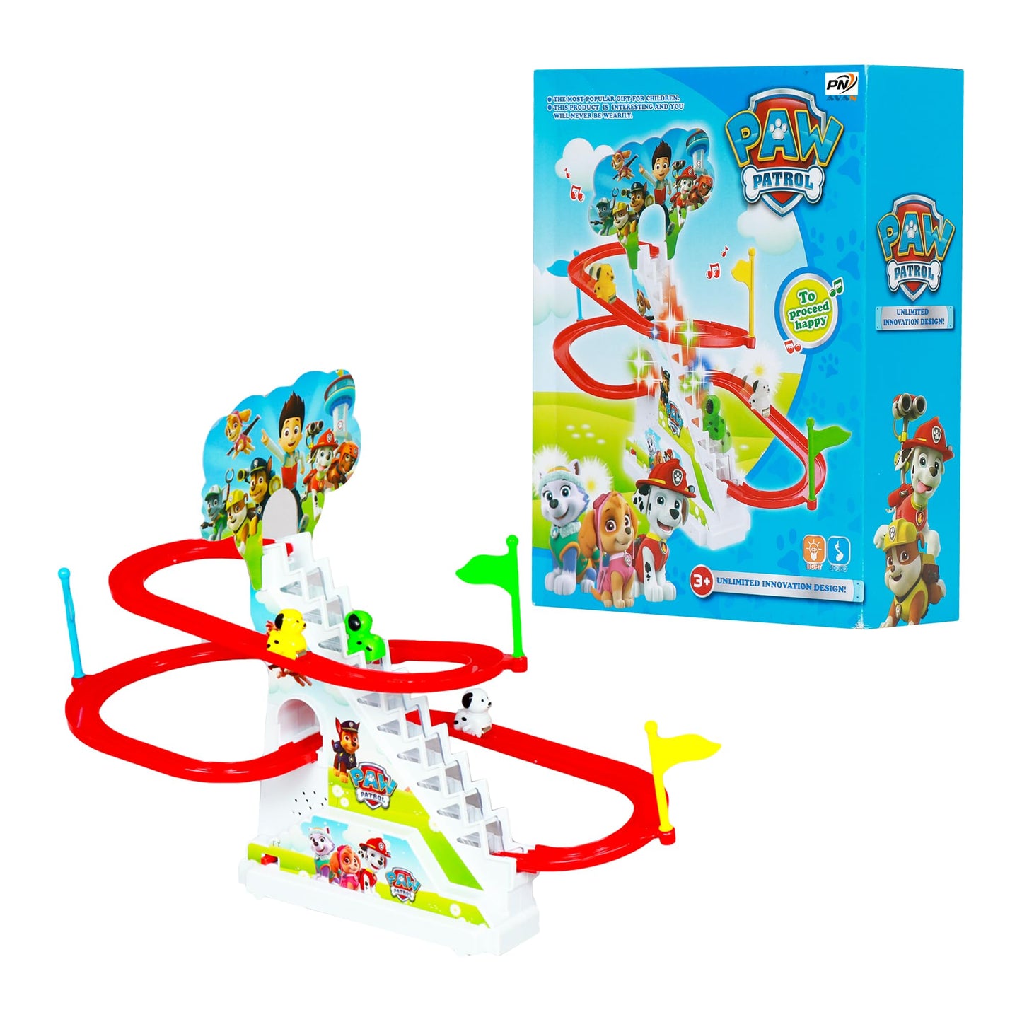 AGILE Track Racing Toys for Kids - Small Stair Climbing Toys for Kids, Escalator Toy with Lights and Music (Design 3)