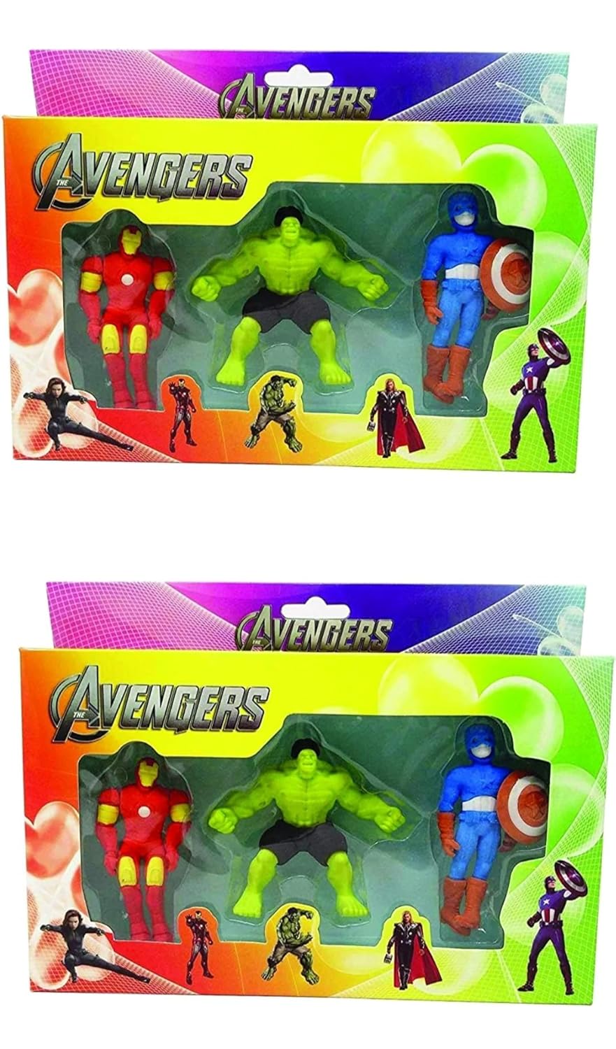 Agile Marvel Avenger Superhero Pencil Eraser for Kids - Hulk, Captain America, Iron Man- Set of 1 (Pack Include 3 Erasers)