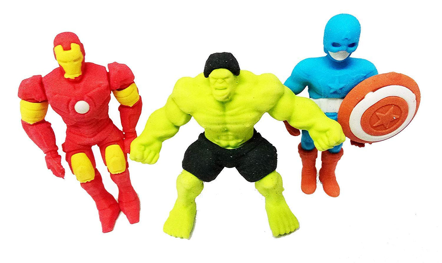 Agile Marvel Avenger Superhero Pencil Eraser for Kids - Hulk, Captain America, Iron Man- Set of 1 (Pack Include 3 Erasers)