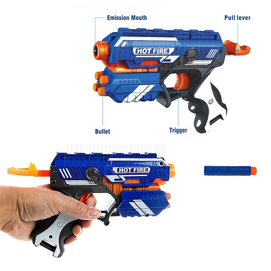 Agile Soft Bullet Gun Hot Fire Shooting Gun Toys with 5 Foam Bullets & 5 Suction Guns & Darts (Blue)