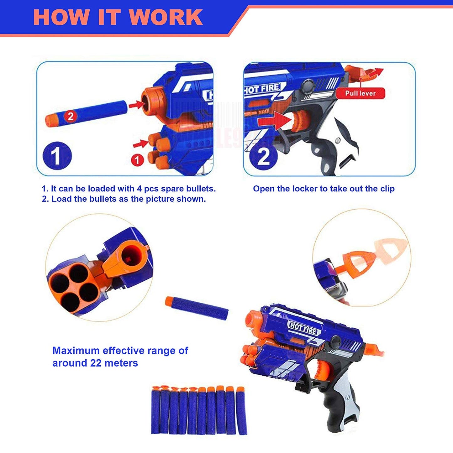 Agile Soft Bullet Gun Hot Fire Shooting Gun Toys with 5 Foam Bullets & 5 Suction Guns & Darts (Blue)