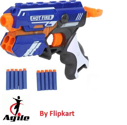 Agile Soft Bullet Gun Hot Fire Shooting Gun Toys with 5 Foam Bullets & 5 Suction Guns & Darts (Blue)