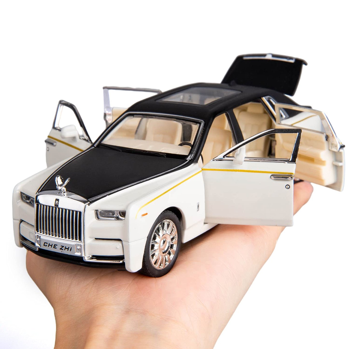 Rolls-Royce Phantom Model Car,Zinc Alloy Pull Back Toy car with Sound and Light for Kids Boy Girl Gift(White)