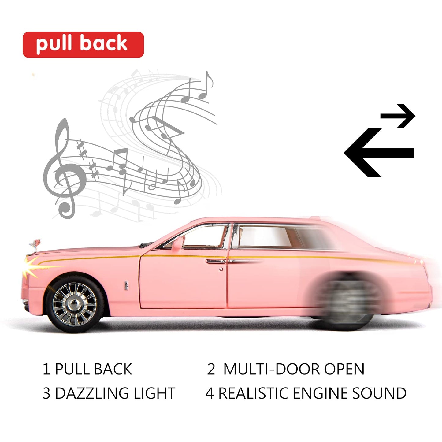 Rolls-Royce Phantom Model Car,Zinc Alloy Pull Back Toy car with Sound and Light for Kids Boy Girl Gift(White)