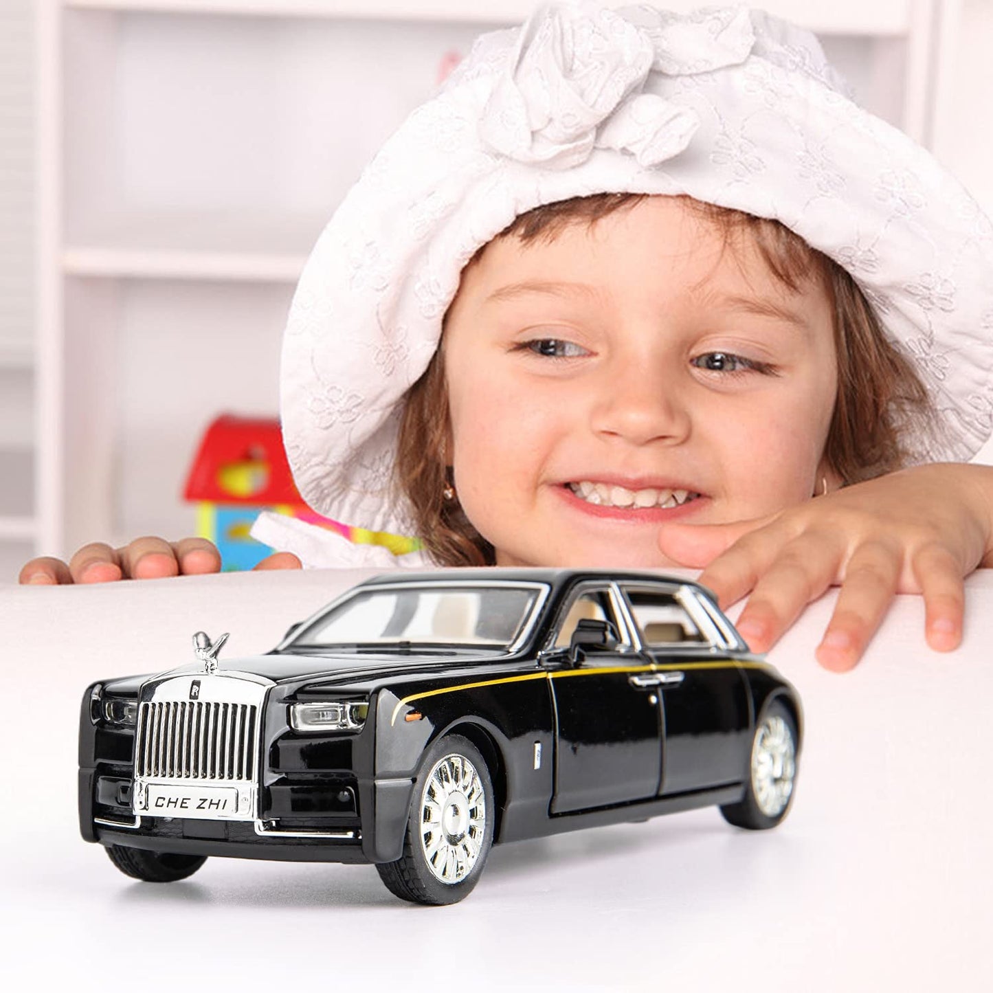 Rolls-Royce Phantom Model Car,Zinc Alloy Pull Back Toy car with Sound and Light for Kids Boy Girl Gift(White)