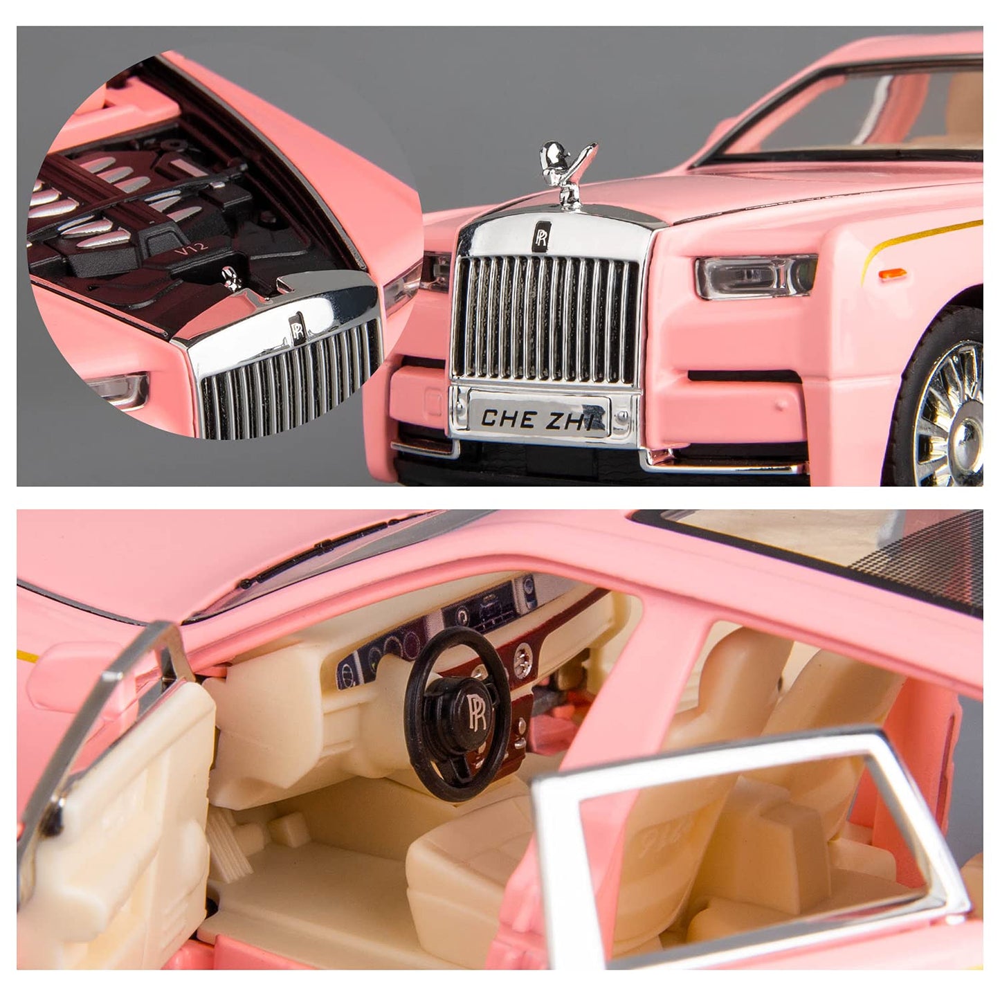 Rolls-Royce Phantom Model Car,Zinc Alloy Pull Back Toy car with Sound and Light for Kids Boy Girl Gift(White)