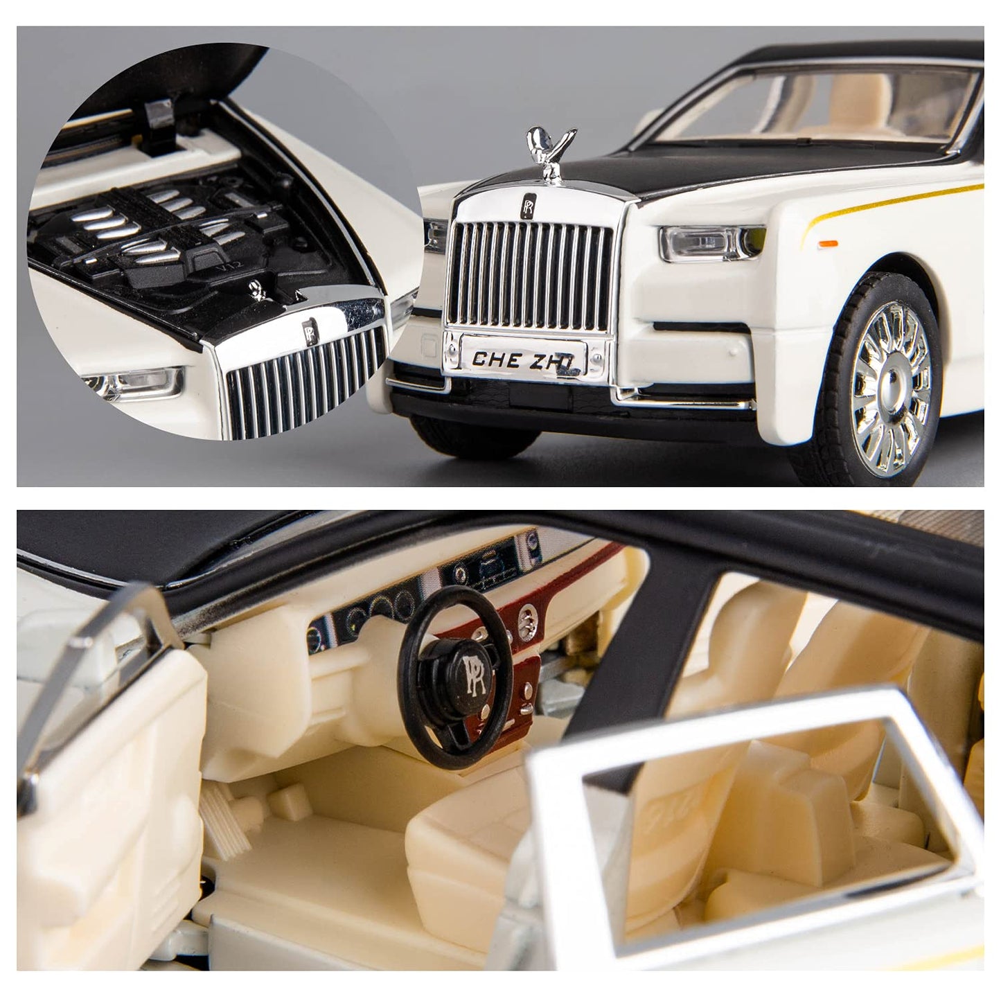 Rolls-Royce Phantom Model Car,Zinc Alloy Pull Back Toy car with Sound and Light for Kids Boy Girl Gift(White)