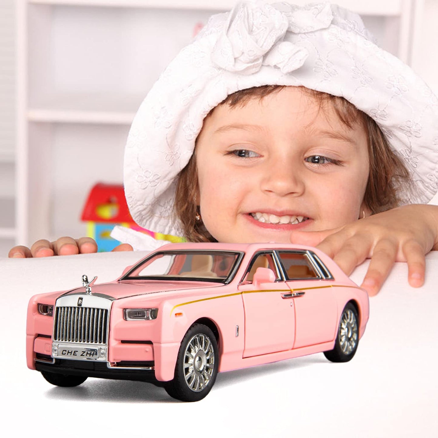 Rolls-Royce Phantom Model Car,Zinc Alloy Pull Back Toy car with Sound and Light for Kids Boy Girl Gift(White)