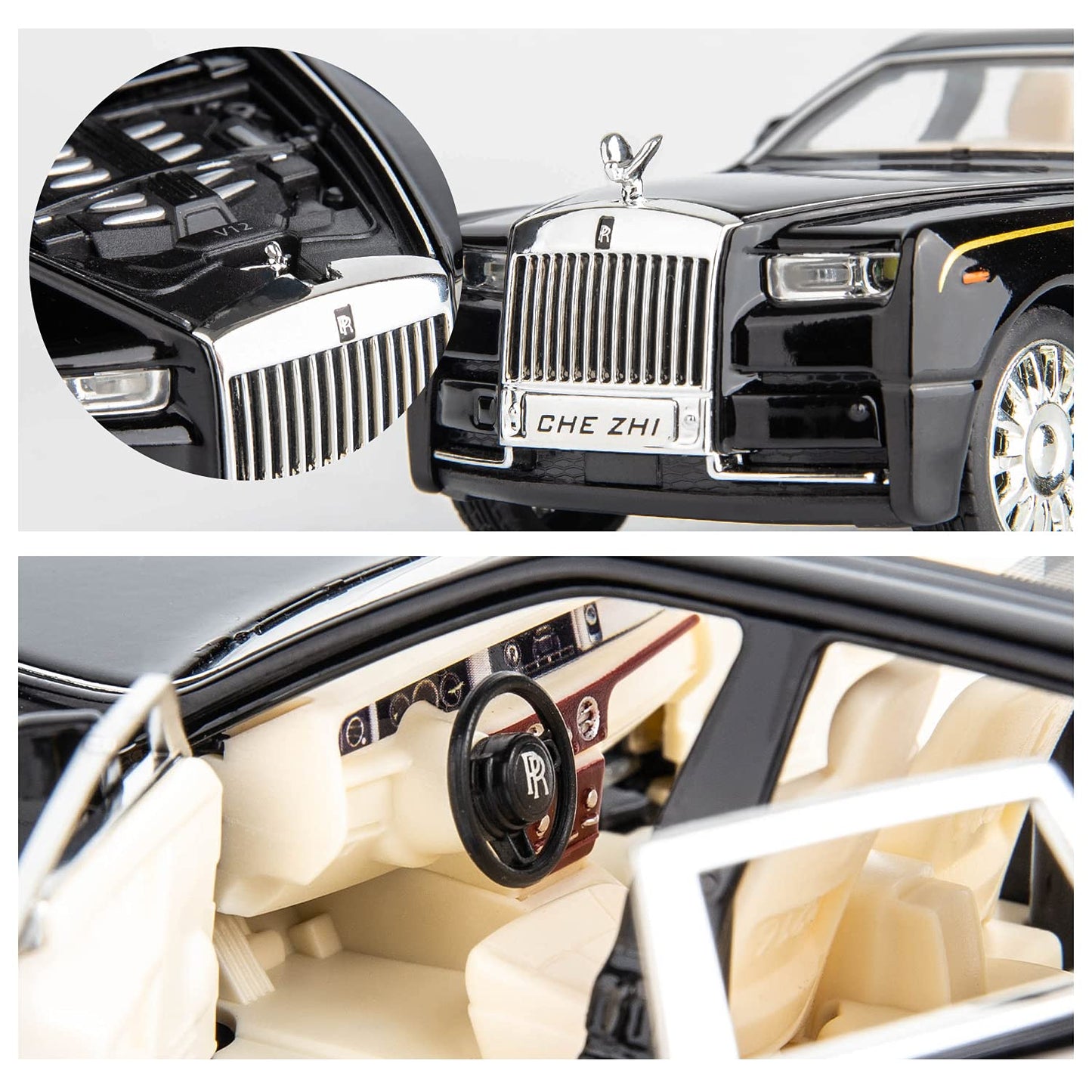 Rolls-Royce Phantom Model Car,Zinc Alloy Pull Back Toy car with Sound and Light for Kids Boy Girl Gift(White)