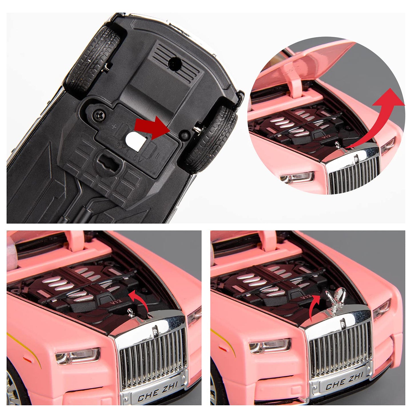 Rolls-Royce Phantom Model Car,Zinc Alloy Pull Back Toy car with Sound and Light for Kids Boy Girl Gift(White)