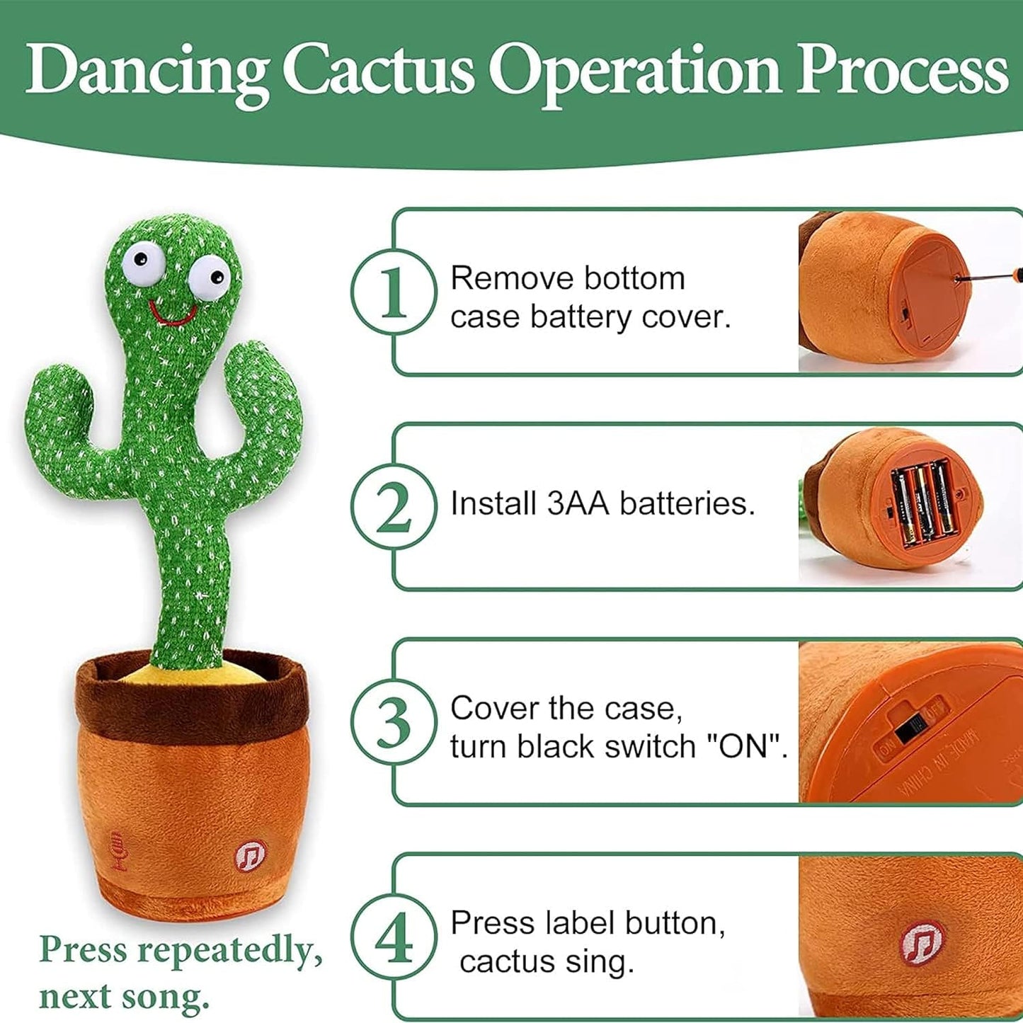 Agile Dancing Cactus Toys for Kids Educational Plush Baby Toy Talking & Singing Electronic Pets for 6 to 12 Months Toddler Repeats What You Say Voice Recorder Musical Toys with 120 Songs