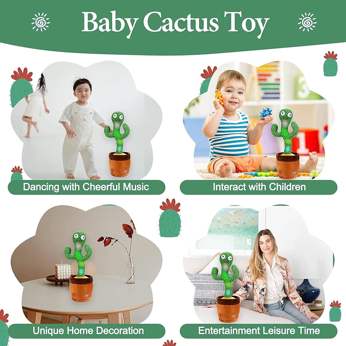 Agile Dancing Cactus Toys for Kids Educational Plush Baby Toy Talking & Singing Electronic Pets for 6 to 12 Months Toddler Repeats What You Say Voice Recorder Musical Toys with 120 Songs