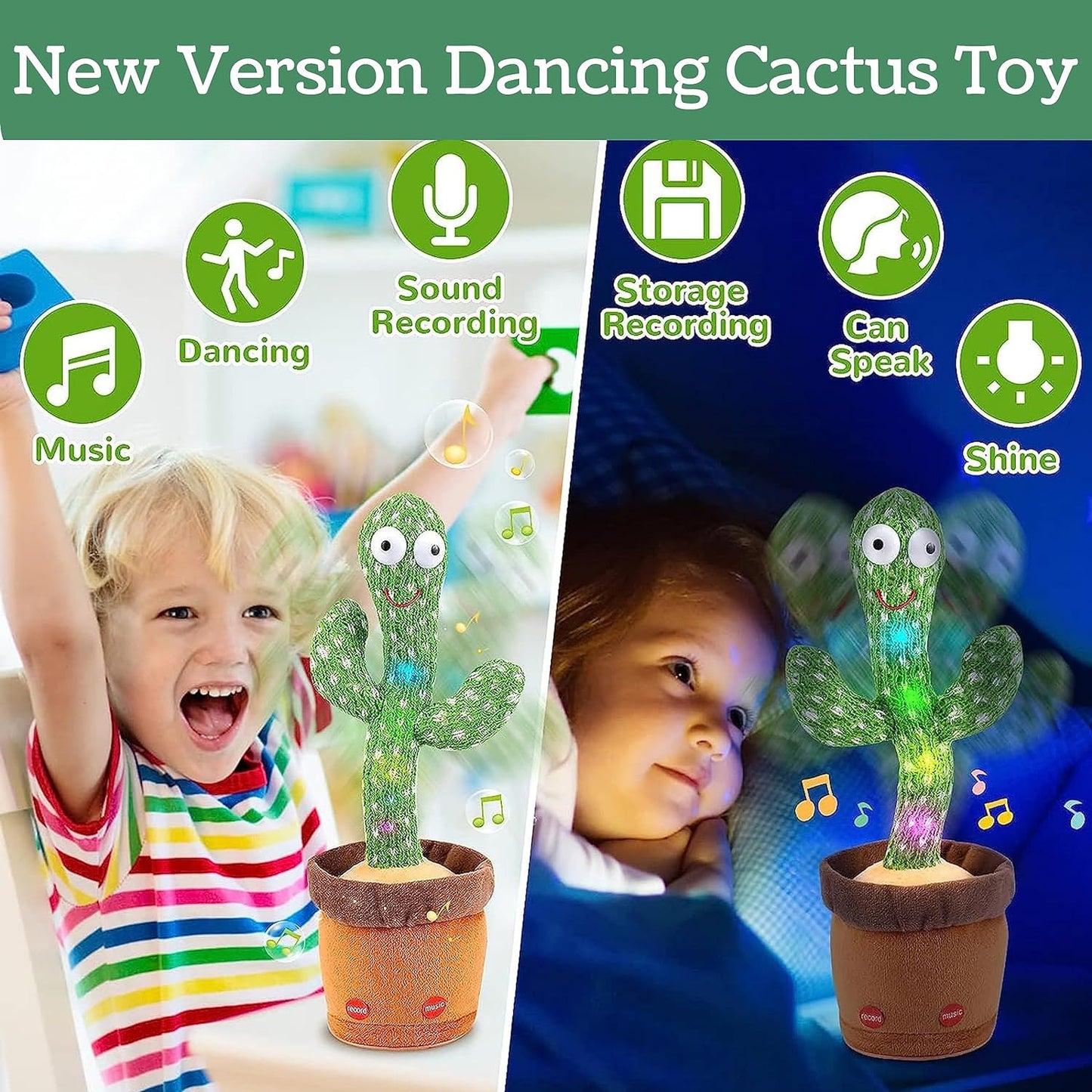 Agile Dancing Cactus Toys for Kids Educational Plush Baby Toy Talking & Singing Electronic Pets for 6 to 12 Months Toddler Repeats What You Say Voice Recorder Musical Toys with 120 Songs